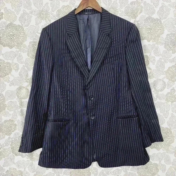 Armani Collezioni Men's Blazer Size 44R 100% Wool Stripped Blue - Picture 1 of 9